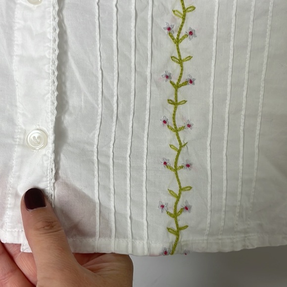 𝅺Vintage Liz Claiborne drawstring neckline floral embroidered blouse - Picture 5 of 7